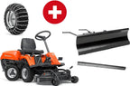 Husqvarna R 112C mit Mähdeck Combi 85 – Winterpaket mit Schneeschild, Gummileiste und Schneeketten – Modell 2025
